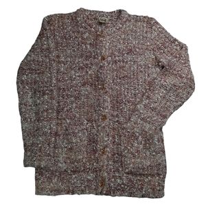 Vintage IQ Mauve Marled Fuzzy Nubby Button Down Sweater Knit Cardigan SZ M
